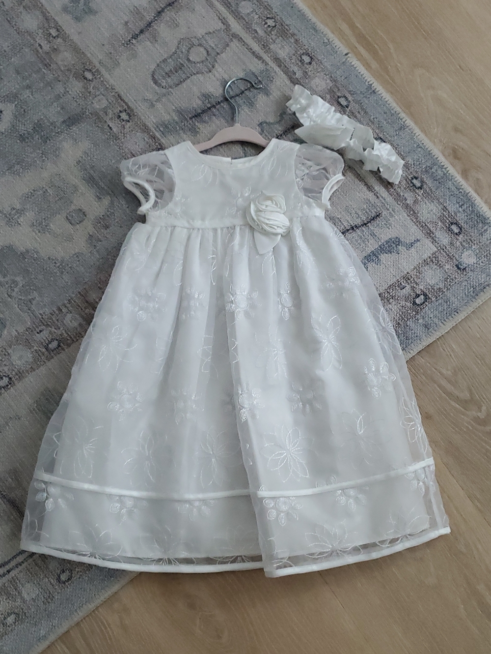 Sweet Heart Rose Baby Girls White Organza Long Special Occasion Dress Sz6/9m